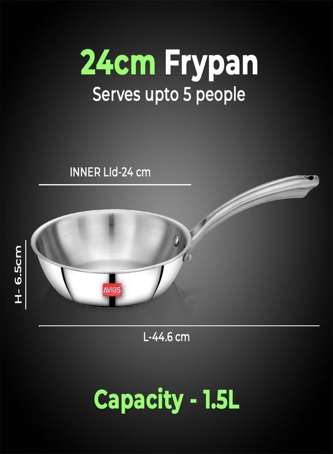 AVIAS Riara Triply Fry Pan | 5 Years Warranty | Stainless Steel Fry Pan, Skillet, Induction Base, Steel Casted Handles, 2.5 Mm Thickness, 1.5 Litre, 24cm - Image 5